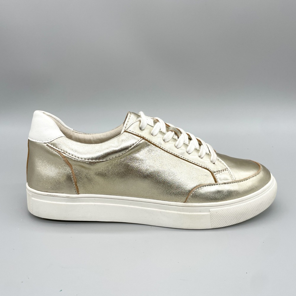 Birdies Womens 10 Cardinal Sneakers Gold Metallic Leather Lace Up Platform Shoes